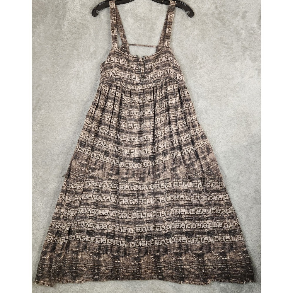 Free People Dress Womens Small Brown Black Geometric Tribal Print Tiered Midi